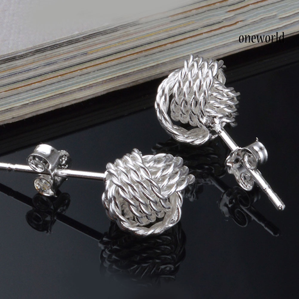 OW# Fashion Women Round Ball Woven Twisted Rope Love Knot Stud Earrings Jewelry Gift