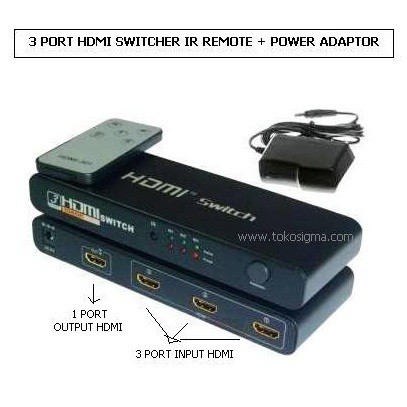 HDMI SWITCH 3 input to 1 output + POWER ADAPTOR with REMOTE CTRL