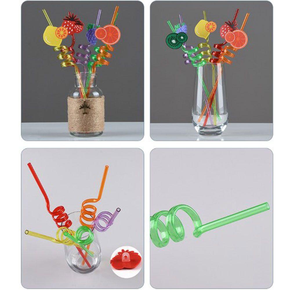 Populer 1/5pcs Sedotan Reusable Buah Fun Kids Drinking Decor Perlengkapan Pesta Motif Kartun