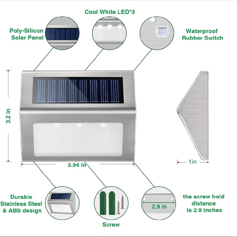 Lampu 3 LED Tenaga Surya Bentuk Segitiga Bahan Stainless Steel Anti Air Untuk Dekorasi Taman