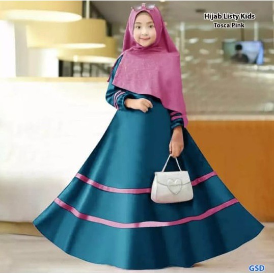 PROMO LISTY SYARI KIDS BO MOSSCRAPE 9-12 Tahun Gamis Syari Set Hijab Anak Perempuan Gamis Anak Murah