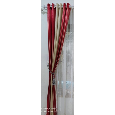 GORDEN Blackout HORDENG JENDELA Bludru Import Minimalis HORDEN korden Pintu Jendela Smokring Tebal 12 Ring-1 Pcs Finishing STEAM UAP--Vertical Red