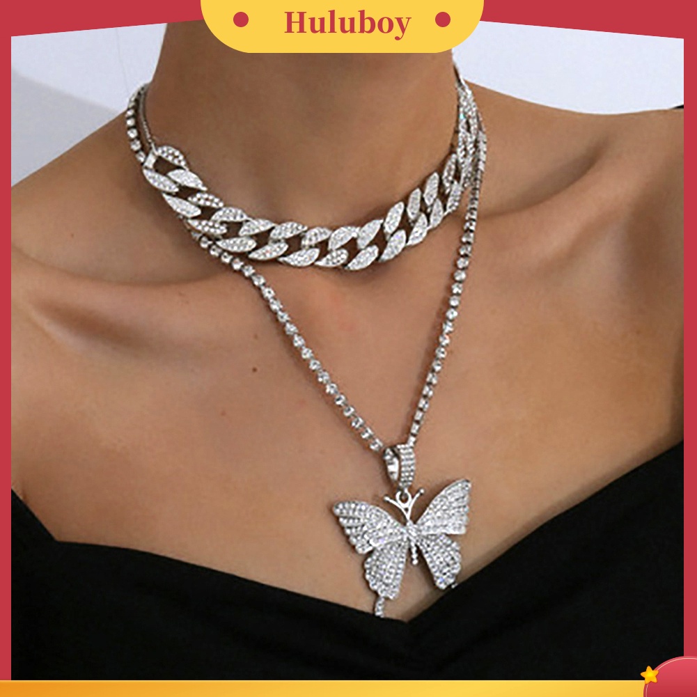 Hu Hu Hu Hu Hu Alat Bantu Pasang Kacamata♡ Kalung Rantai Liontin Kupu-Kupu Aksen Berlian Imitasi Gaya Punk Untuk Wanita
