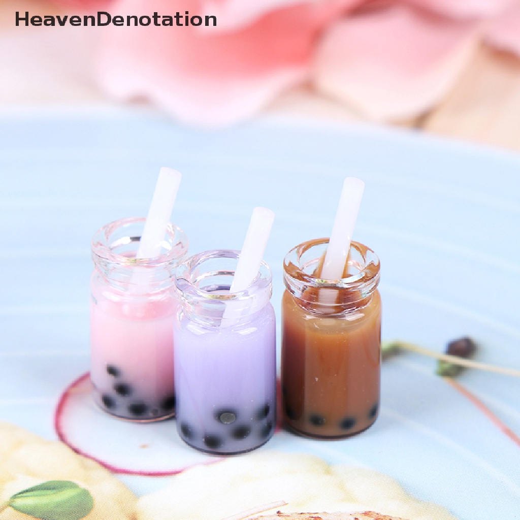 (Heavendenotation) 3pcs Miniatur Gelas Milk Tea Skala 1: 12 Untuk Dekorasi Rumah Boneka