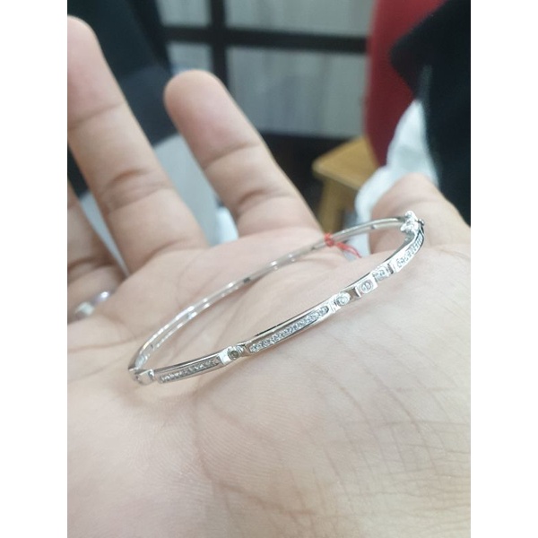 gelang bangle kecil padat simple emas putih 750