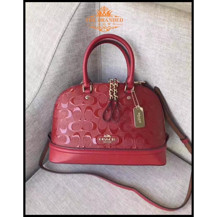 Tas Coach 55450 Mini Sierra Debossed Signature Patent Leather Red