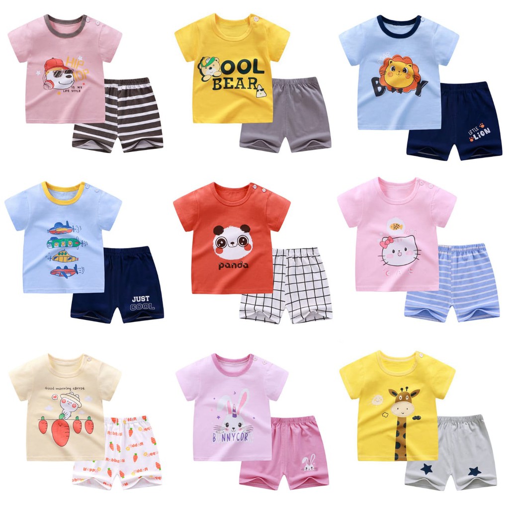 plazababy KIDS SUIT PENDEK Setelan Anak Bahan Kaos Lengan + Celana Berkualitas Import ebv cewek new4