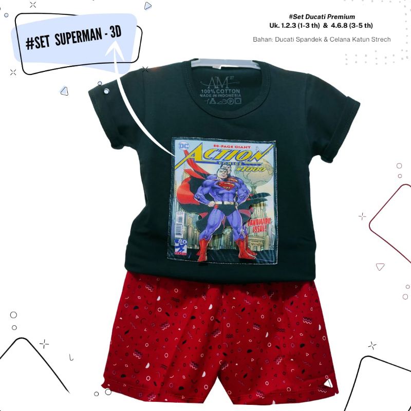 Setelan 3D anak laki-laki &quot;Superman 3D&quot; Size 1-5th bahan Ducati Katun Spandek Premium