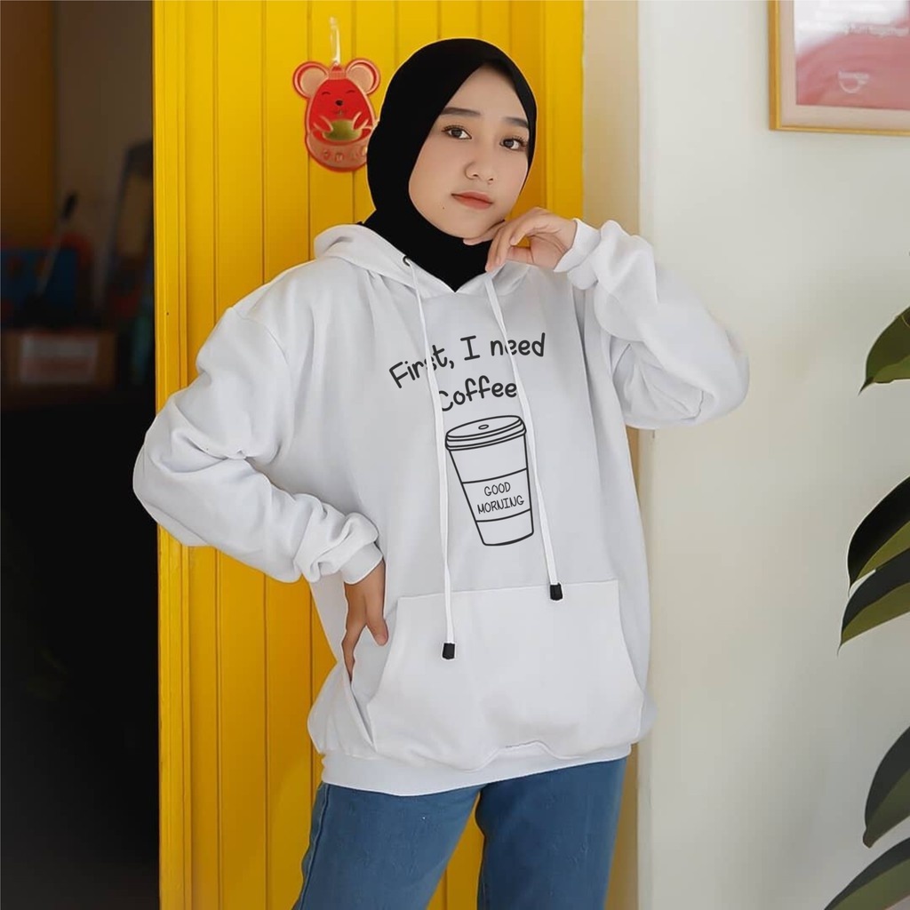 Hoodie Hodie First I Need Coffe jumbo bigsize wanita ukuran m l xl xxl xxxl xxxxl xxxxxl