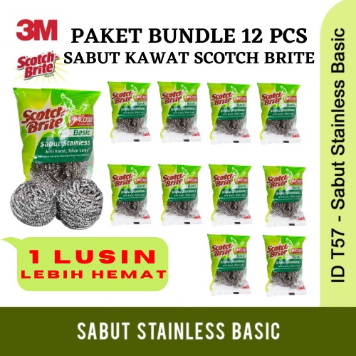 1 LUSIN 3M Scotch Brite Sabut Stainless Sabut Kawat Cuci Piring T57 Bisa gosend