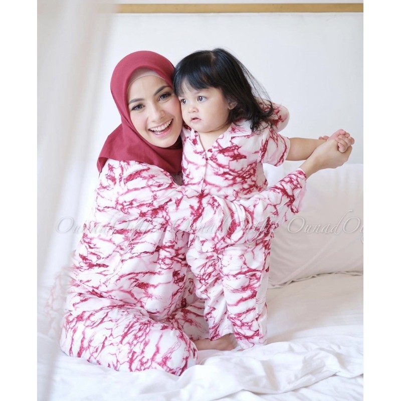 Ounadoutfit oneset piyama marble dewasa wanita busui nyaman / baju tidur muslimah / piyama wanita motif / outfit tiedye wanita