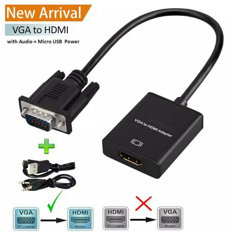 Kabel Adapter Converter VGA Male to HDMI Output 1080P HD + Audio TV AV HDTV