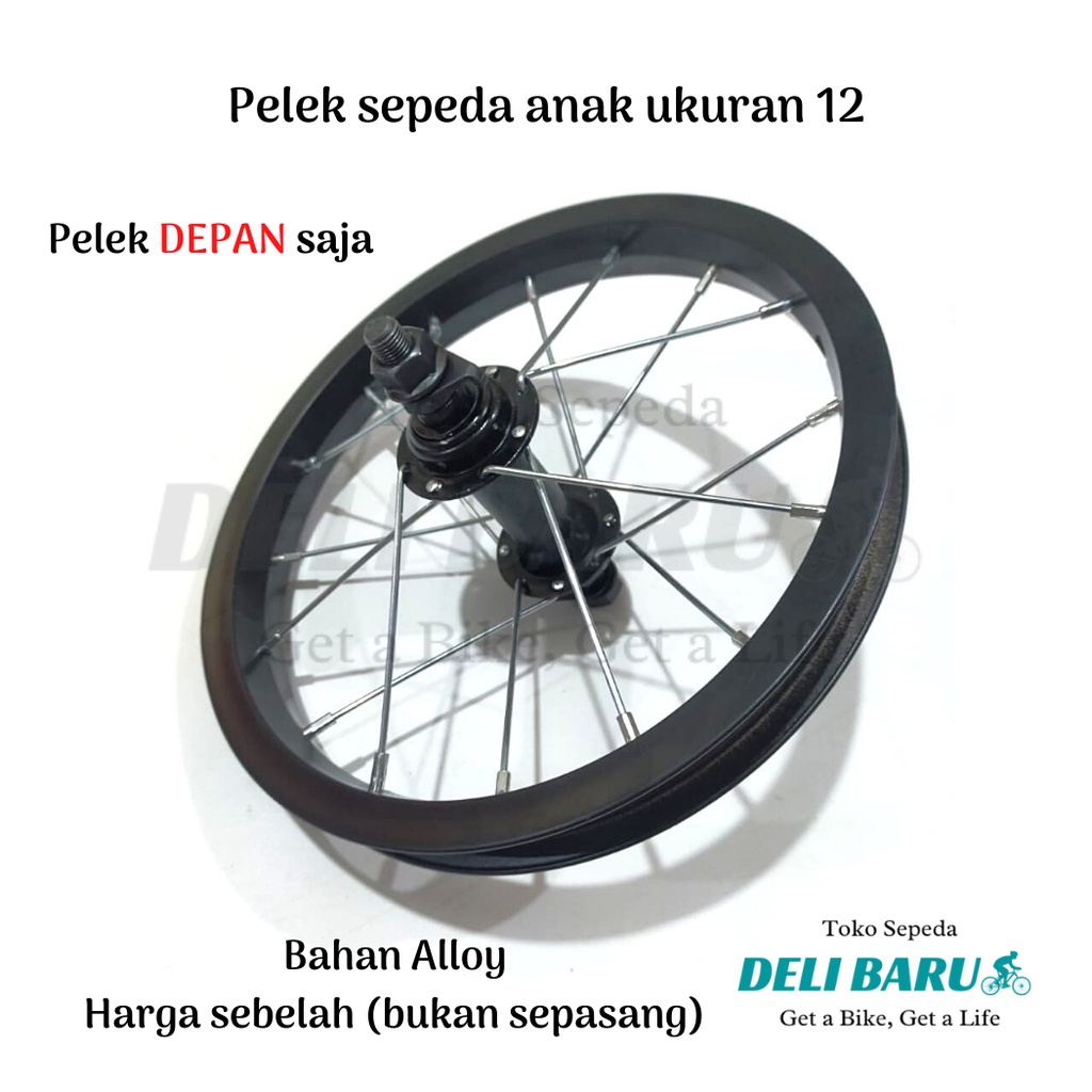 Pelek jadi Wheelset depan atau belakang ukuran 12 Velg Alloy hitam sepeda anak