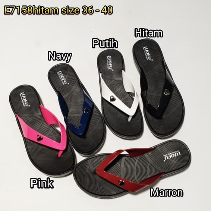 sandal jepit luofu karet sendal wanita jepit import 7158hitam