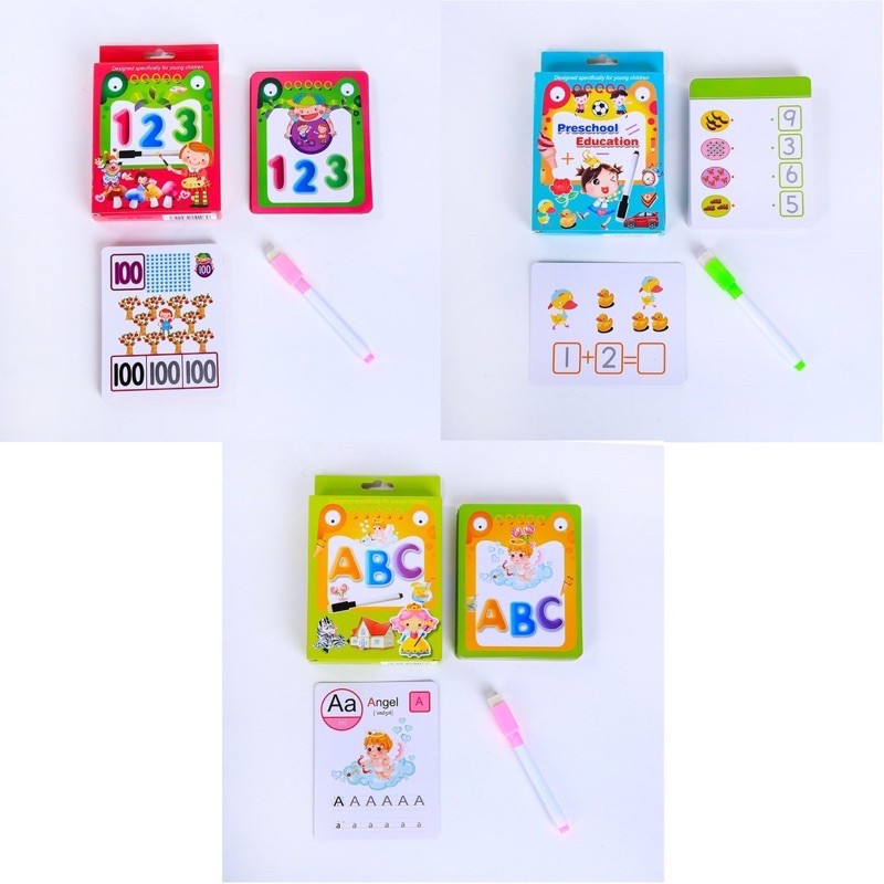 

delunashop/book kartu wipe clean huruf matematika/kartu belajar menulis