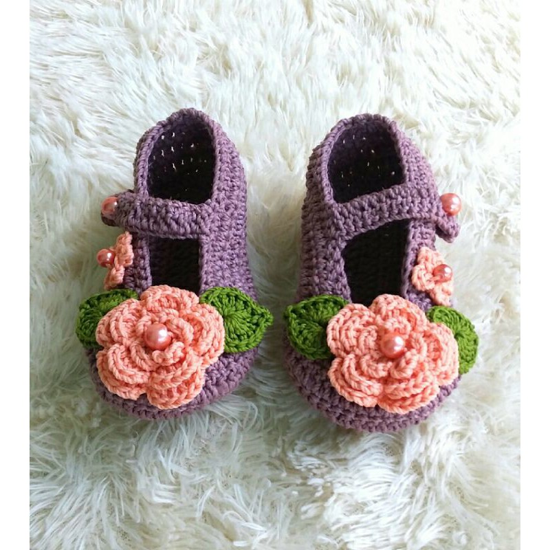 sepatu bayi cewek rajut sepatu bayi perempuan rajutan heandmade prewalker