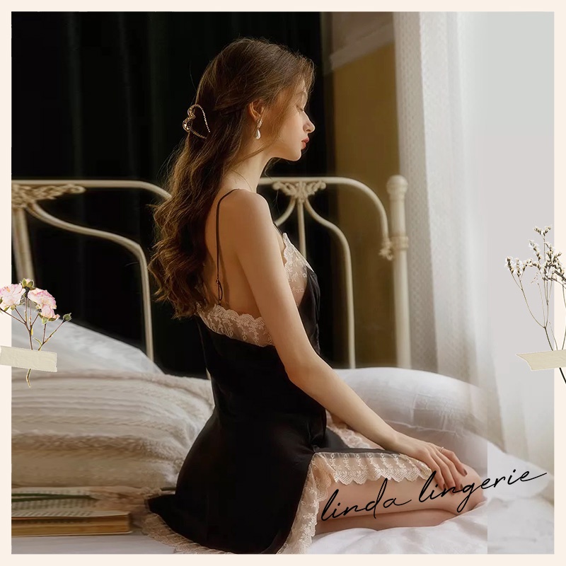 Lingerie Sexy Baju Tidur Sexy Baju Malam Pertama Satin Sleepdress-4