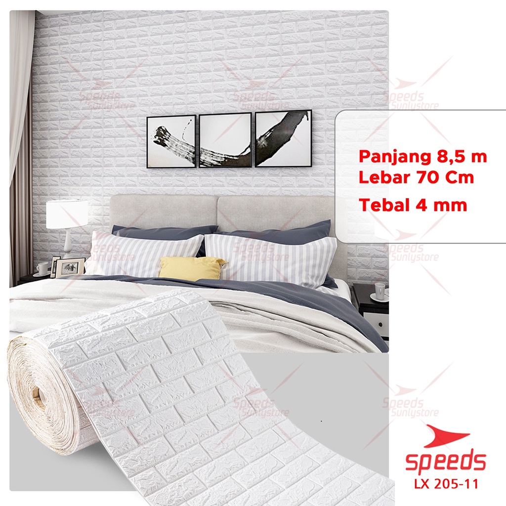 SPEEDS Wallpaper Dinding 3D Roll Wallpaper Batu Bata Foam Wall Sticker 205-11-BATA PUTIH 8.5m 4mm