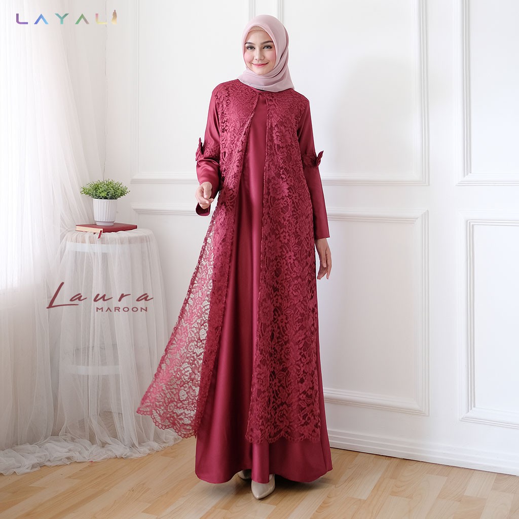 ORIGINAL Gamis wanita Brokat Terbaru Fashion Muslim laura by Layali