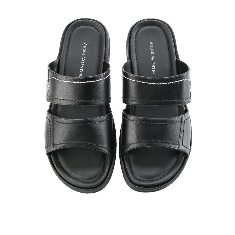 SANDAL SLIDE KULIT ANDRE VALENTINO PRIA ORIGINAL CASUAL HITAM AVM21