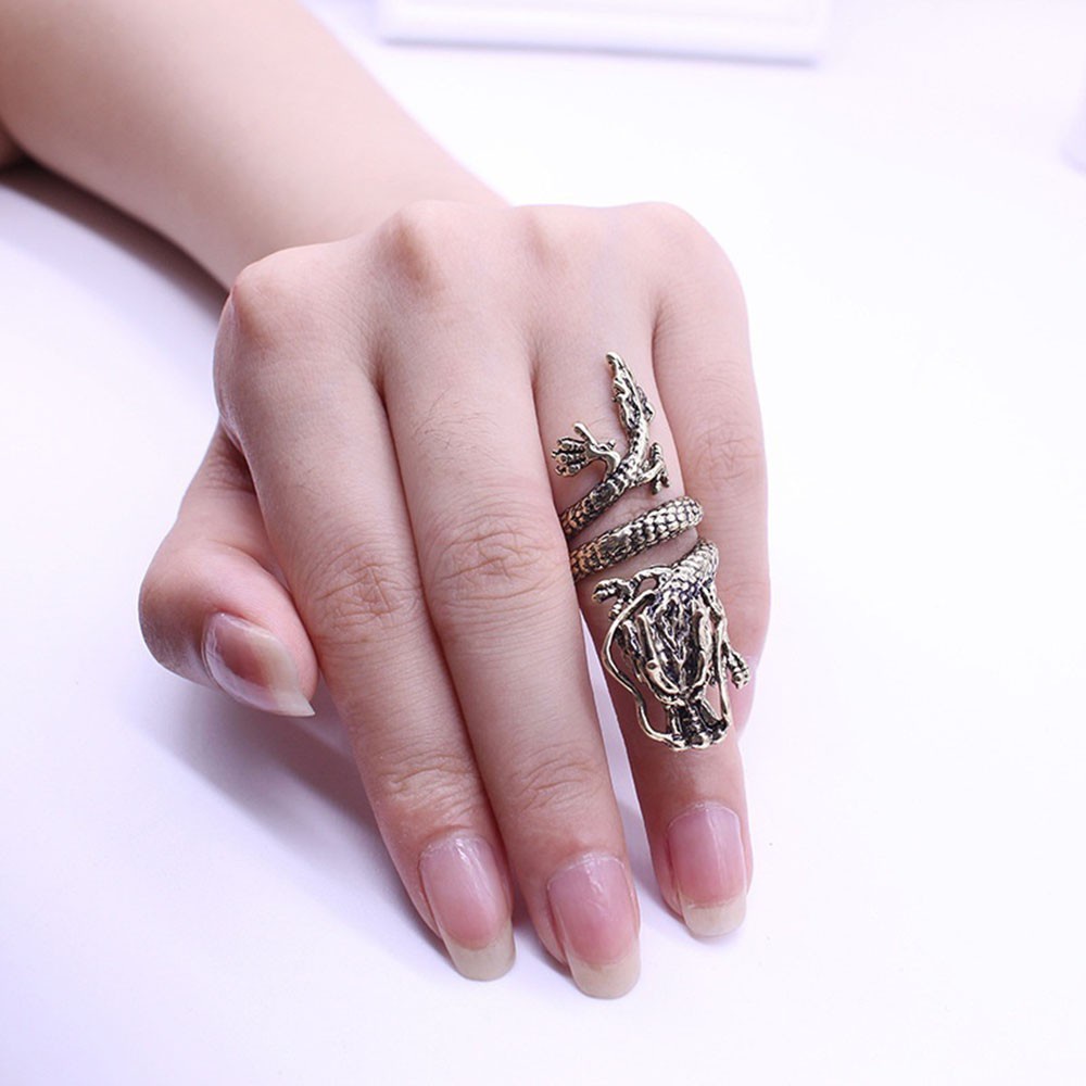 Cincin naga dragon keren pria wanita unisex bahan alloy premium detail bagus warna emas silver