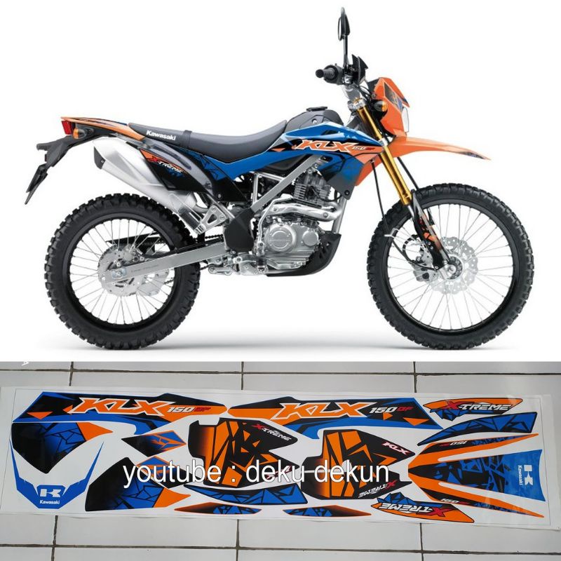 striping klx 150 bf 2019 se extreme biru orange / striping kawasaki klx 150 bf 2019 se extreme biru 