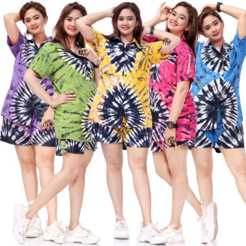 BAJU SETELAN WANITA Tie Dye Piyama SETELAN/ SATU SET BAJU DAN CELANA PENDEK/ BAJU SETELAN WANITA DEW