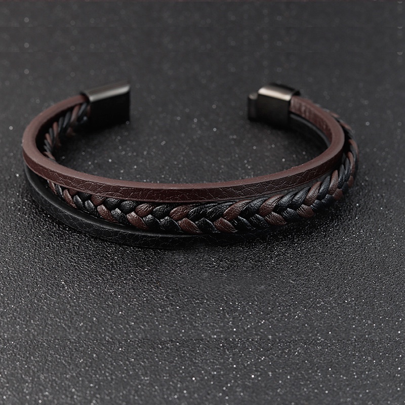 Elniro Gelang Kulit Pria ESPARGARO Titanium Alloy Leather / Gelang PREMIUM Cowok Cowo / INTERNATIONAL QUALITY / BISA COD [B.12]