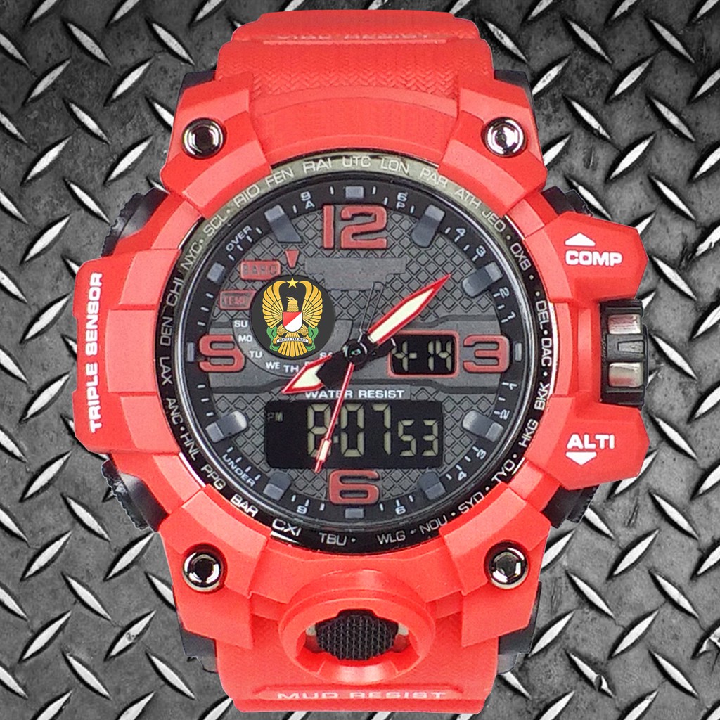 (Istimewa Bossque) Jam LOGO TNI - AD Double Time Full Merah (Exclusive)