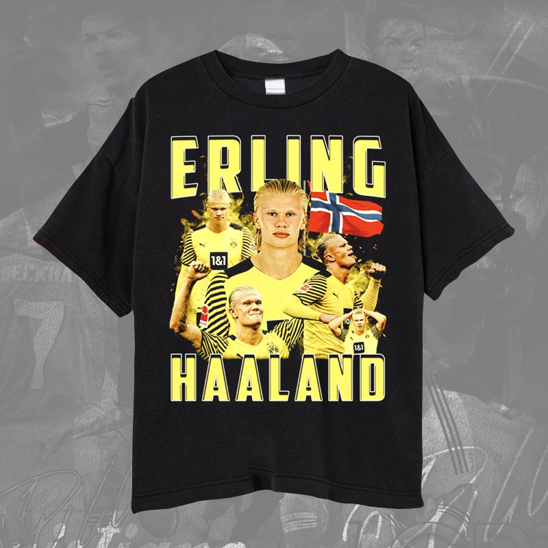 Norwegia Erling HAALAND T-shirt/Kaos Bola Vintage Wash Erling Haaland Borussia Dortmund Unisex