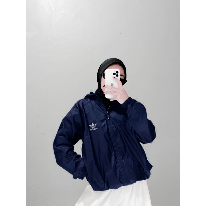 Jaket Olahraga Parasut Pria dan Wanita , Sauna Suit, Jogging, Lari, Bersepeda, Despo, Gym Fitnes, Senam, Pria dan Wanita-NAVY ADIDAS