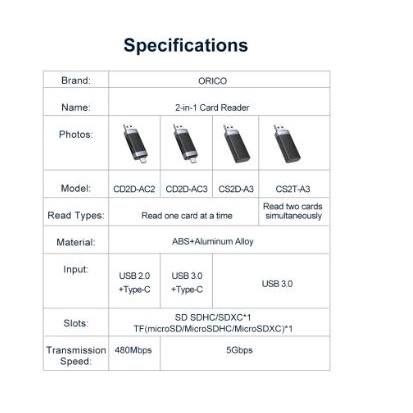 Card reader orico usb A 3.0 SD Tf micro sd read single 5Gbps adapter cs2d-a3 - Pembaca kartu memory usb3.0