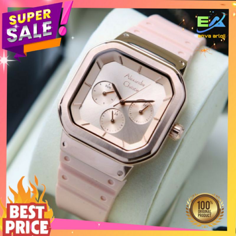 ALEXANDER CHRISTIE WANITA ORIGINAL AC 2811 TERBARU MURAH ANALOG TALI RUBBER ORI CEWEK KEREN NEW
