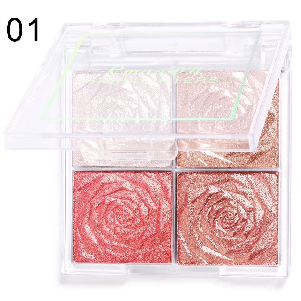 CMAADU FOUR HIGHLIGHTER Glitter 4 Warna Colors Palette Bentuk Rose Waterproof