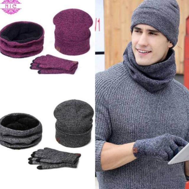 Jual Triple Set Winter (beanie, Touchscreen Glove & Neck Warmer ...