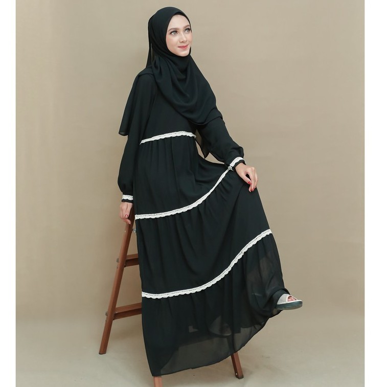 Dress Muslim Jasmine Gamis Wanita Abaya Baju Pesta Sifon Ceruty Polos Renda Mewah