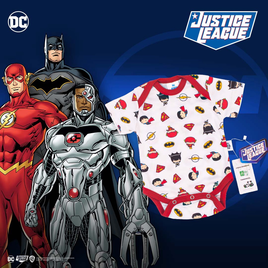 Baju Bayi Kodok / Jumpsuit Pendek  Bamboo( Justice League ) Best Quality Mulai BodySuit Size NB &amp; 0-3