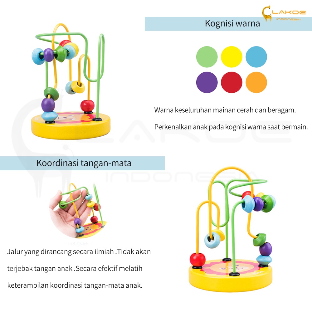 LAKOE Mini Round Beads mainan alur kawat kecil Wire Maze game mainan kayu anak