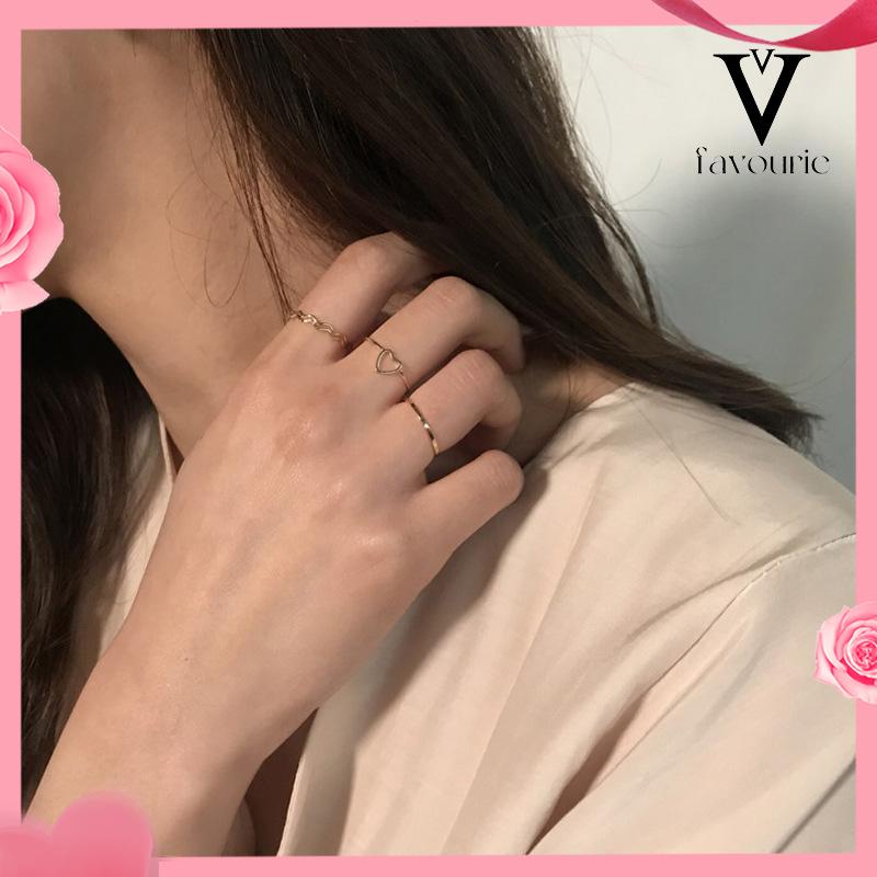 [COD]4 Pcs/set Jari Telunjuk Cincin Rose Gold Cincin Set Untuk Wanita Aksesoris Perhiasan Hadiah Natal-FA