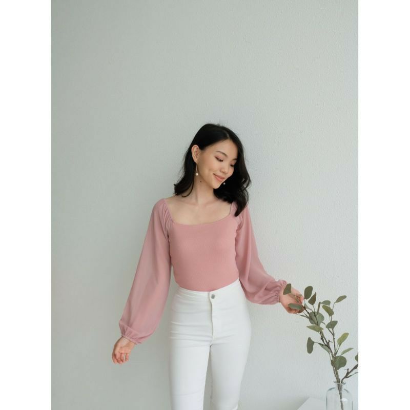 BRIANNA ATASAN CROPTOP BAHAN SCUBA KOMBINASI CHIFFON 074