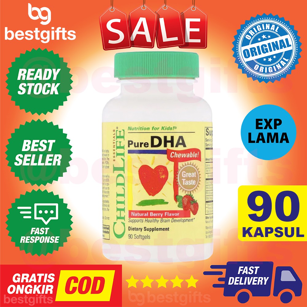 CHILDLIFE CHILD LIFE PURE DHA CHEWABLE FISH OIL MINYAK IKAN NUTRISI VITAMIN OTAK ANAK 90 SOFTGELS