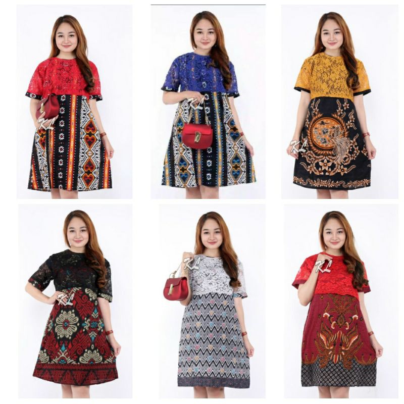 Dress Brukat Kombinasi Batik Bestseller terbaru, Baju Natal, Dres Modern, Terkini, Fashion Wanita, B