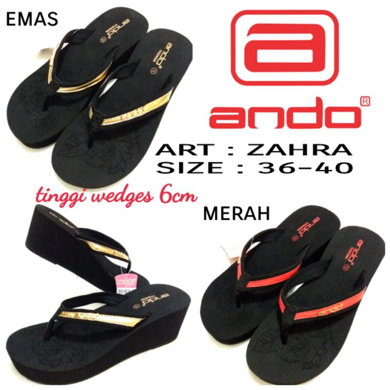 SANDAL WEDGES WANITA ANDO ZAHRA EMAS DAN MERAH SIZE 36-40 TERBARU MURAH