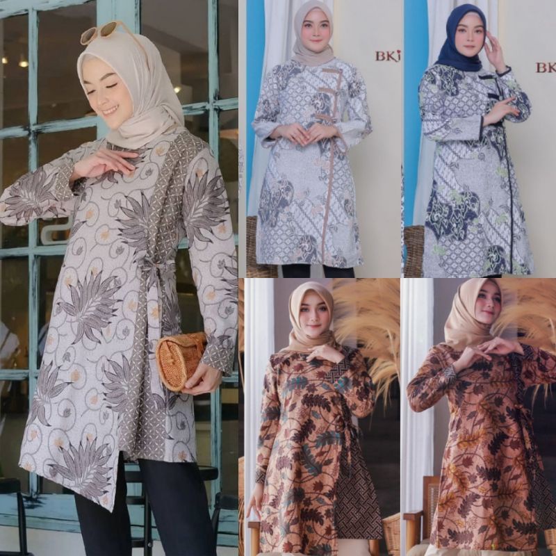 Atasan Blus Batik Wanita Modern Halus Dolby Kombinasi Brokat Polos