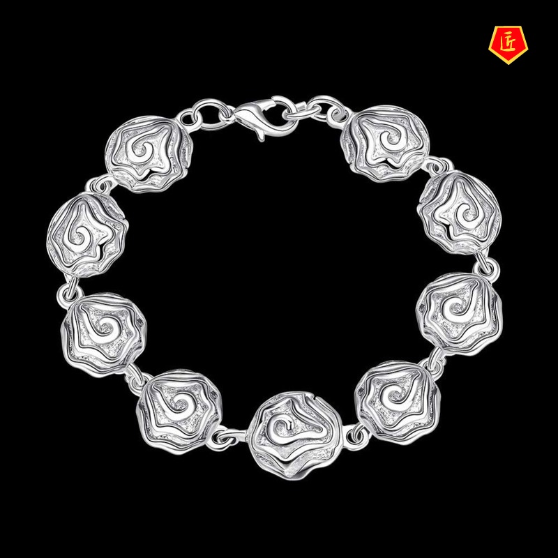 [Ready Stock]Fashion Lady Rose Silver Bracelet