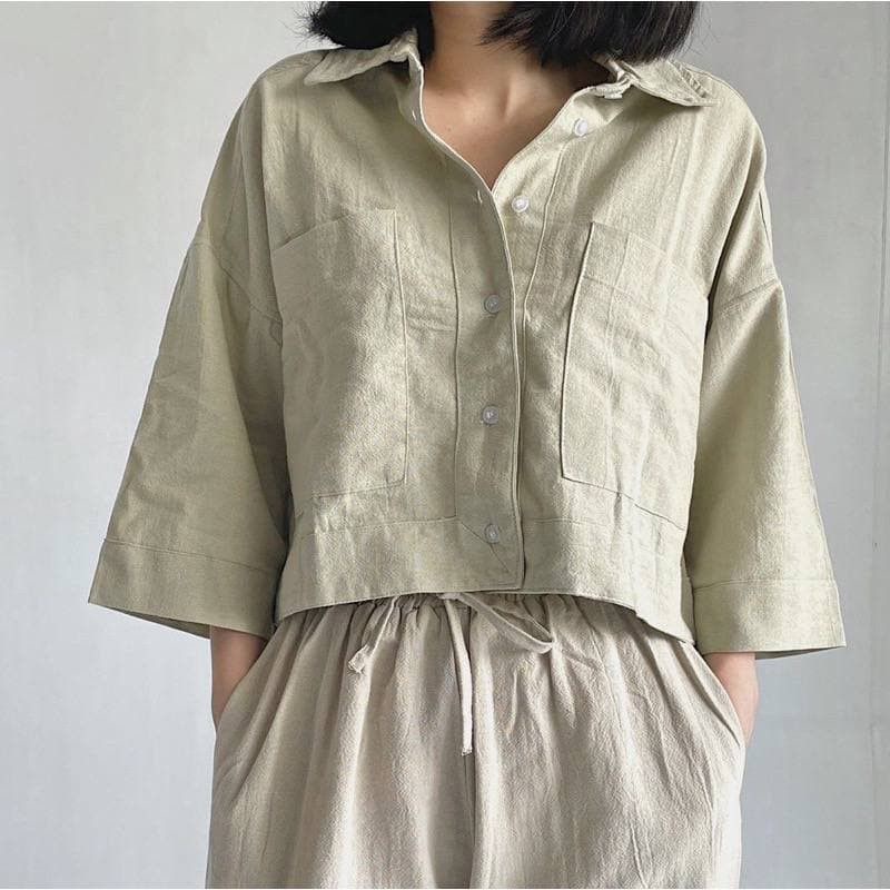 Kara Crop Top 919 - Kemeja Oversize - Kemeja Crop - Outer Oversized Shirt Linen