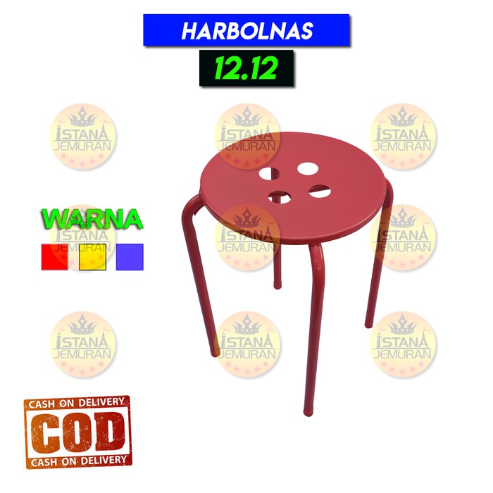 Istana Jemuran Kursi Baso Bulat Besi Powder Coating Metal Stool - Merah