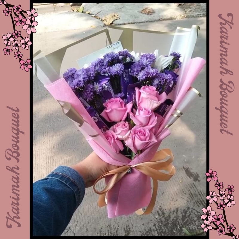 SEHARI JADI Buket Bunga Wisuda / Buket Coklat Dairy Milk And Rose / Bouquet Bunga / Bucket Bunga Wis