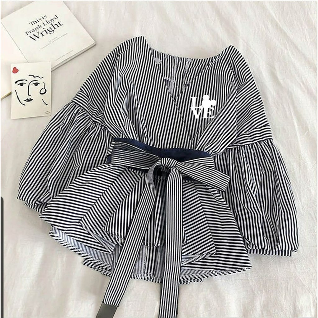 FWG - BLOUSE DAIMA / BLOUSE SALUR / BLOUSE KOREA / ATASAN TERBARU  / ATASAN WANITA-SALUR HITAM LOVE