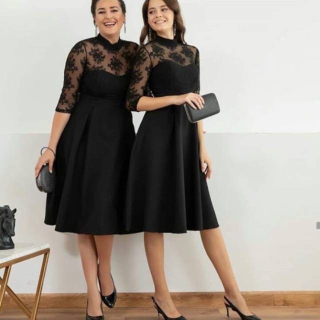 Dress pesta, bahan scuba combi brokat premium